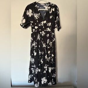 Baevely Women’s Black Floral Short Sleeve Maxi Dress Size Small
